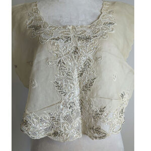 1940's Lace Embroidered Sequined Collar Women's Small
